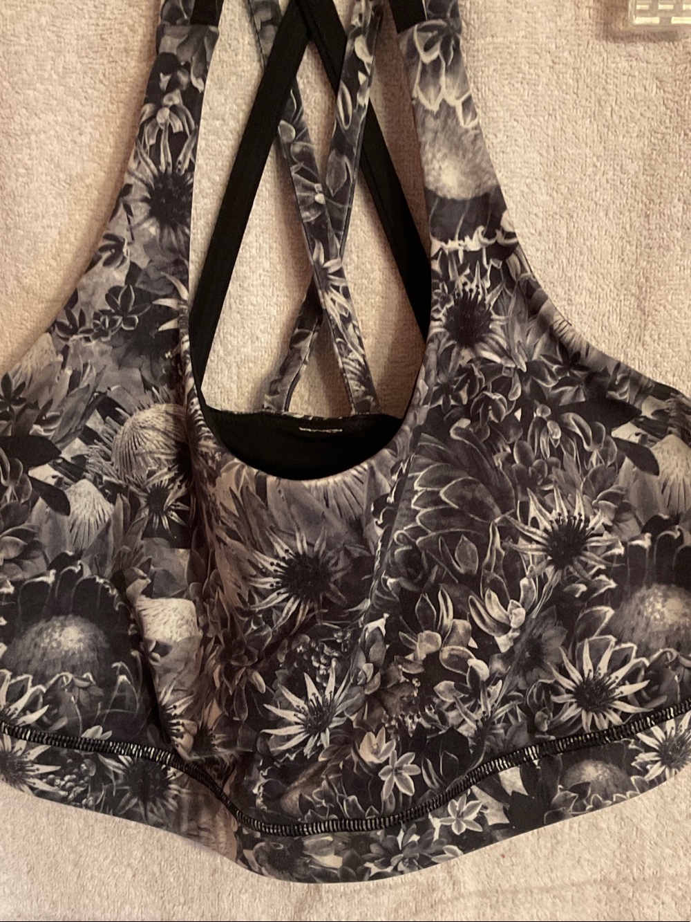 lululemon athletica Black & White Floral Crossback Sports Bra